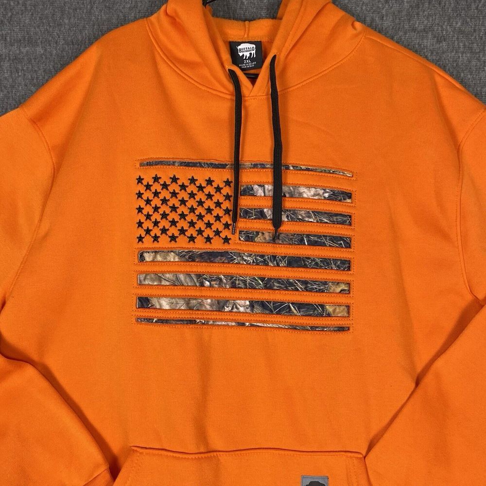Buffalo Outdoors USA Flag Orange Camo Large Hooded Sweatshirt Hoodie Embroidered